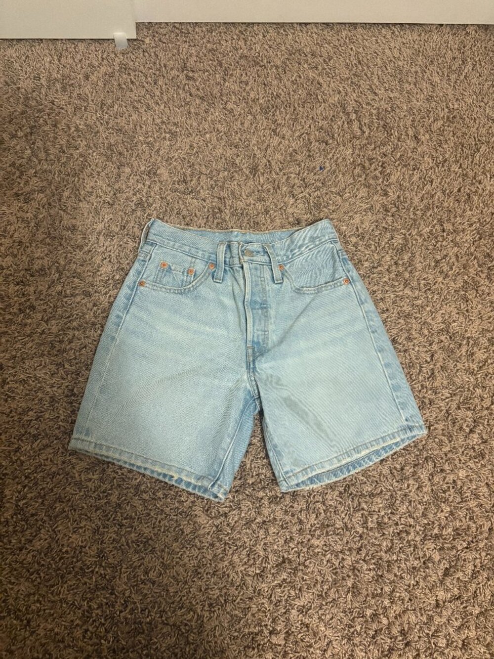 Levi's 501 Jean Shorts Size 23 Light Blue Denim Button Fly Distressed Hem